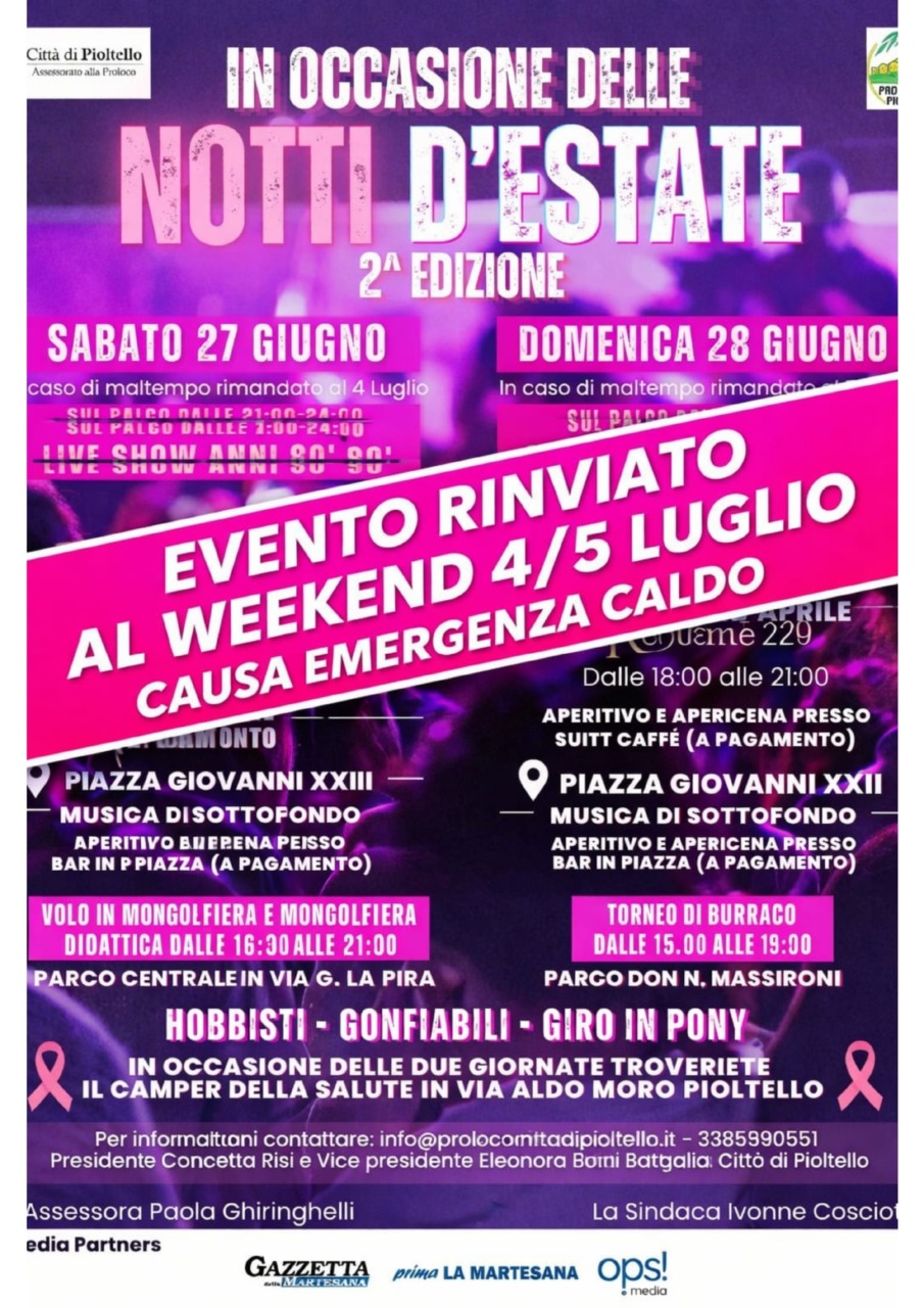 Notti d’Estate a Pioltello: l’evento posticipato a causa del caldo