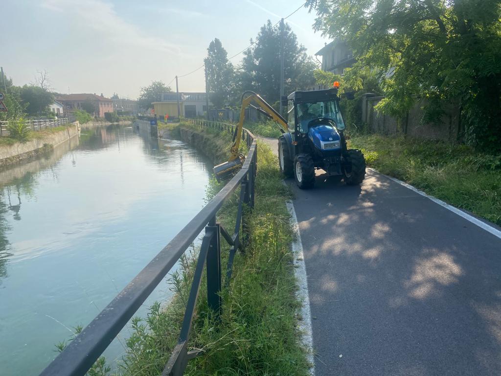 Manutenzione dell’alzaia: erba tagliata lungo il Naviglio
